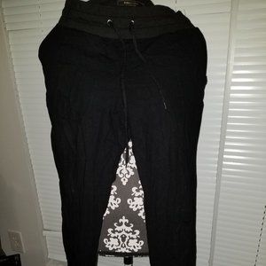 Black drawstring linen jeannie style pants